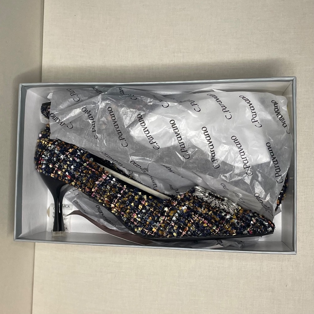 C. Paravano Multicolor Tweed Pointed Toe Heels w/ Crystal Buckle EU 41 (US 10) - Picture 14 of 16